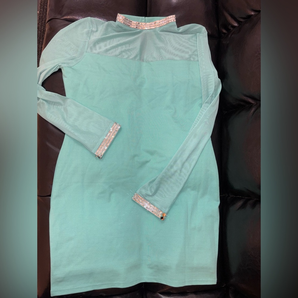 Bebe Mint Green Bling Dress with mesh